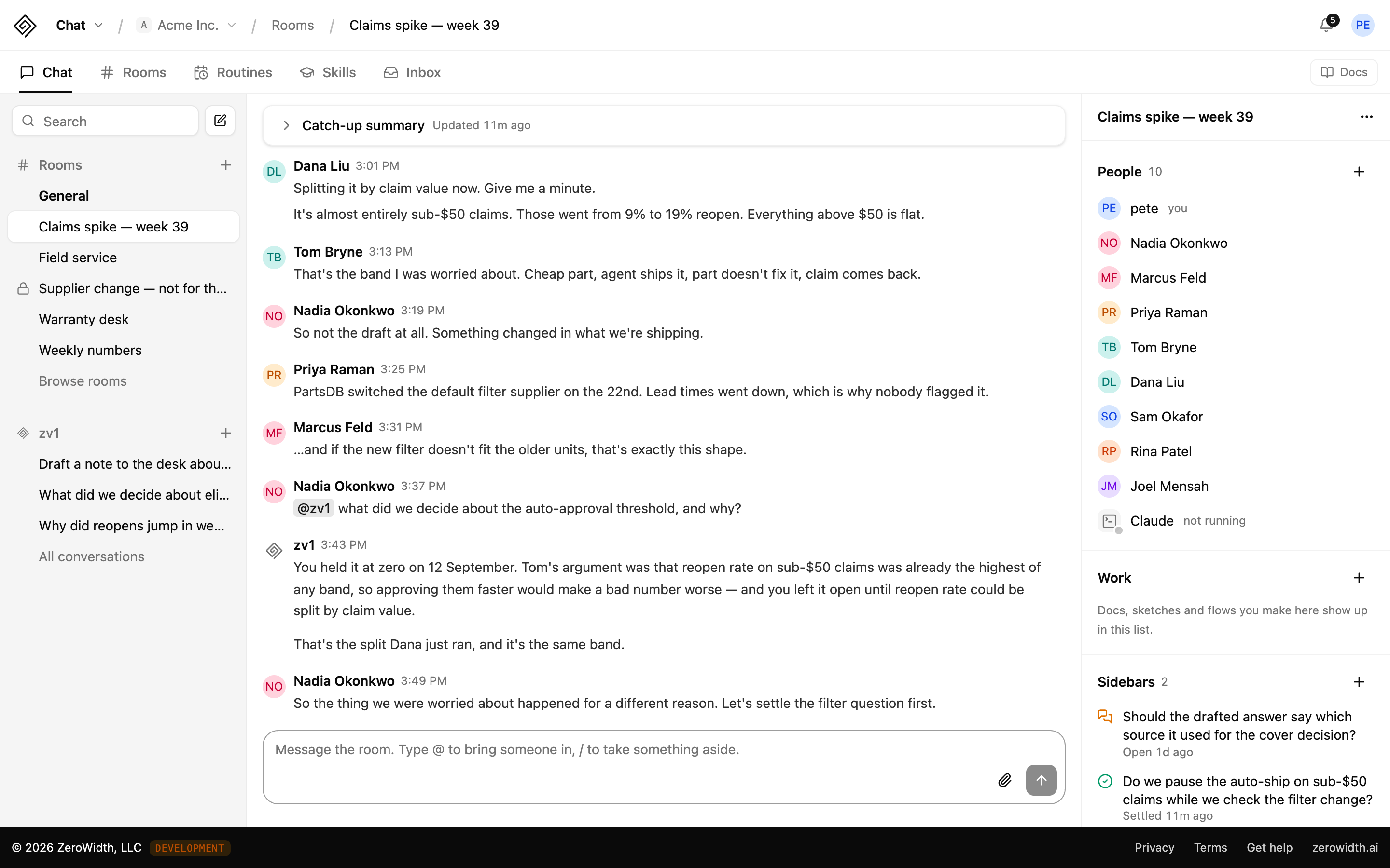 Chat: Choose who works on a question: people, agents, or both