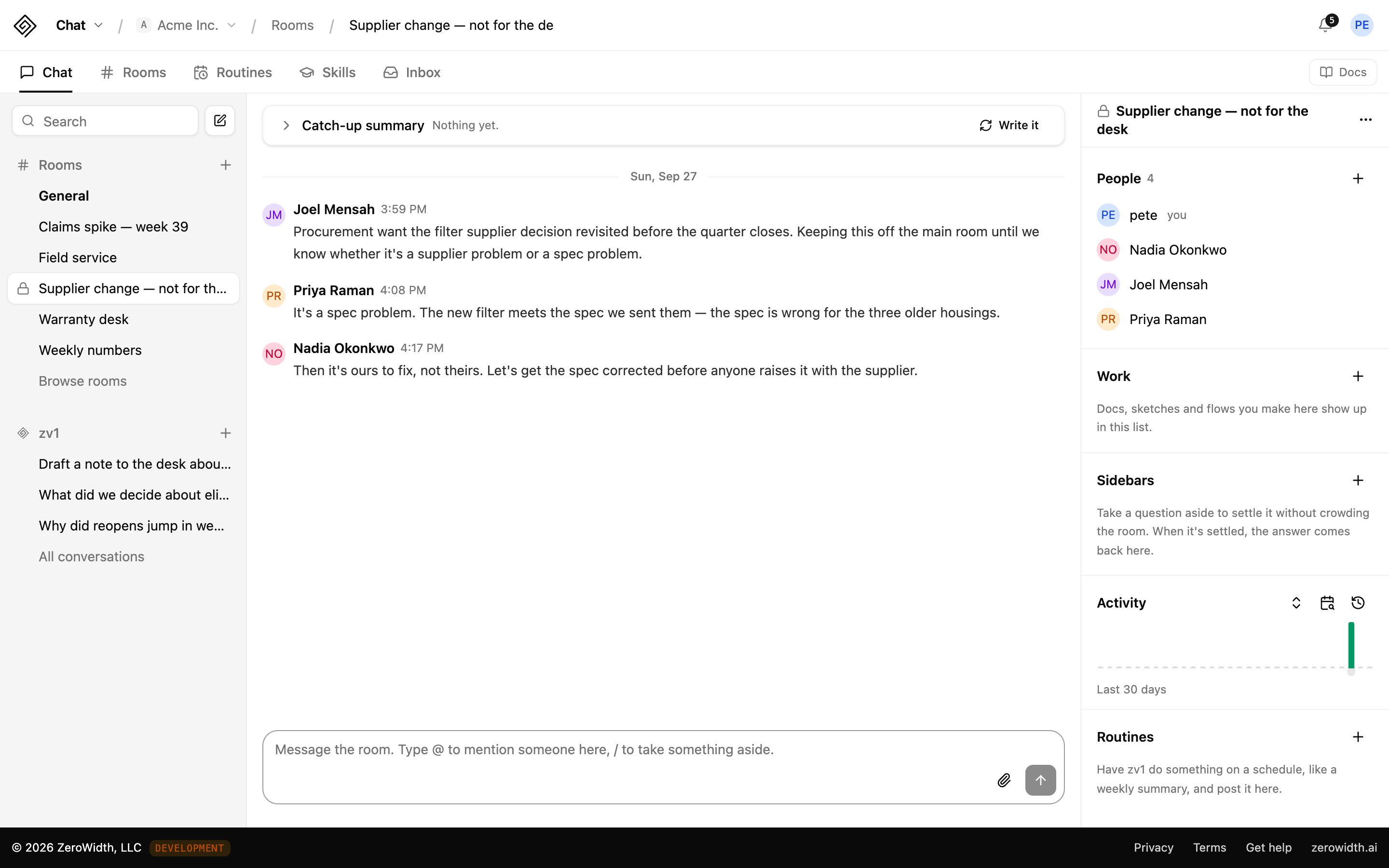 Chat: Keep a room open to the whole workspace or private to the people in it